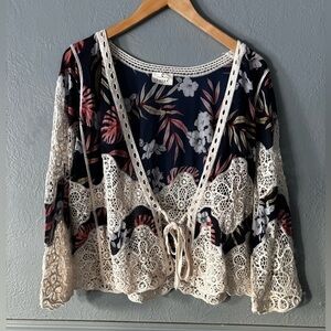 Ember | floral | crochet | tie front | kimono | cardigan | S